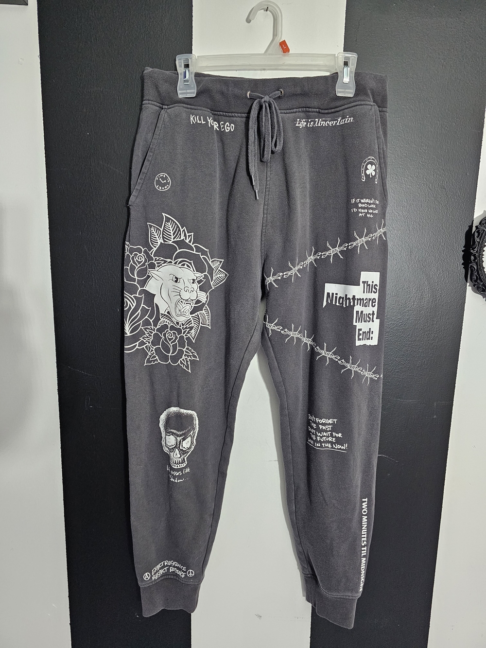 Graphic Print Dark Gray Jogger Sweatpants with Drawstring Waist